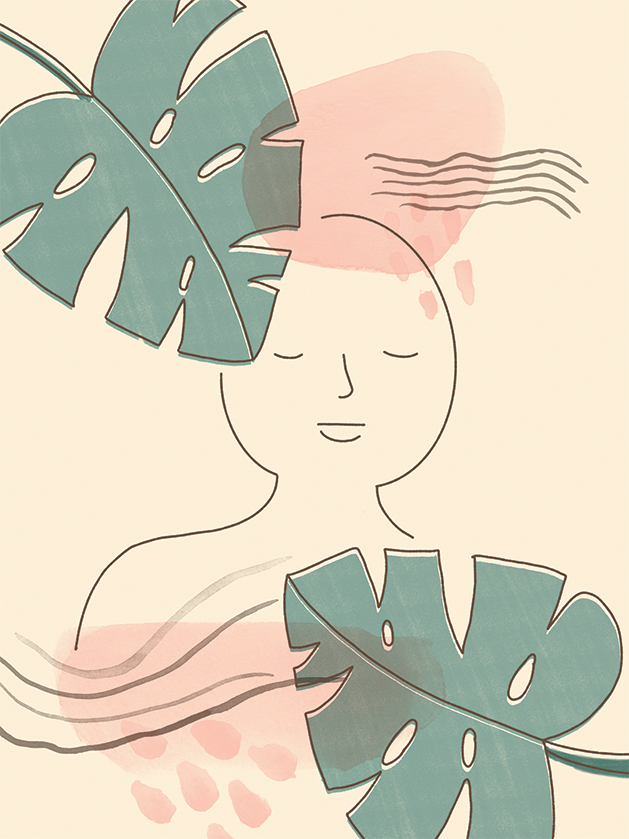 Wellness Illustration with Monstera Leaves