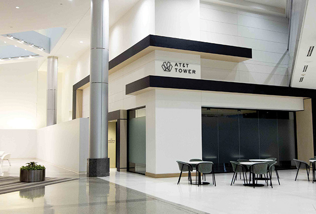 The interior of AT&T tower, branded by Sussner Design Company