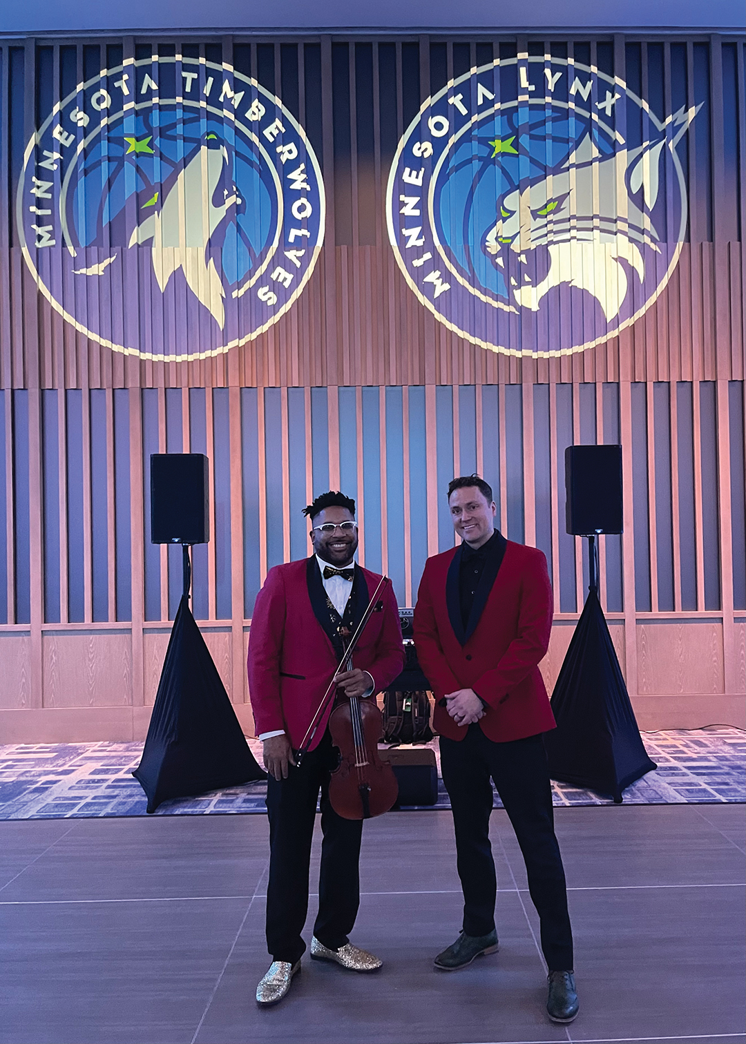 DJ Mad Mardigan and Daniel The Violinist performing at the 2022 Timberwolves and Lynx Holiday Party at The Four Seasons in Minneapolis.