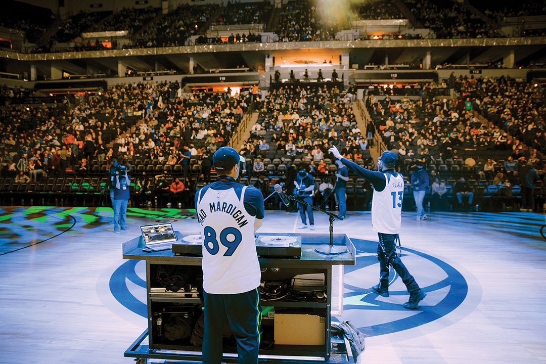 The Timberwolves’ halftime show gets an infusion of fun with DJ Mad Mardigan and Minnesota artist J. Plaza during the 2021–22 Timberwolves season.