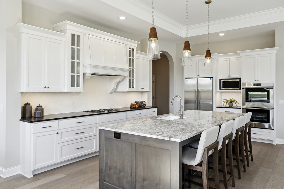 The model home at The Highlands on Dunkirk features an open concept kitchen.
