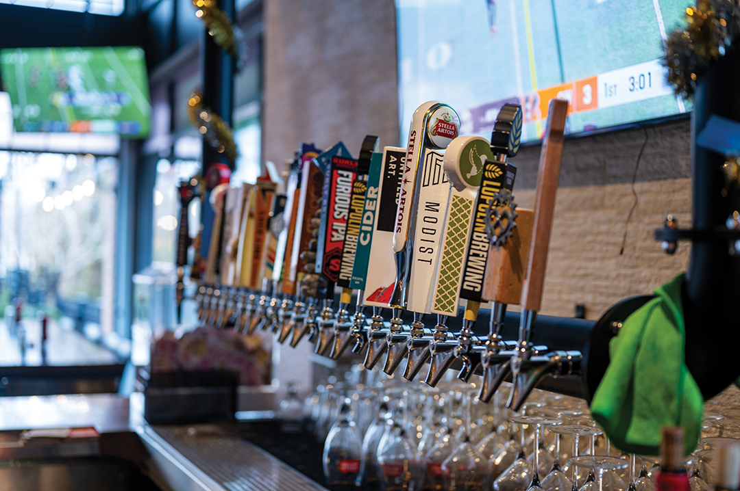 Rock Elm Tavern offers 30 tap-line rotating beers with a preference for local beers.