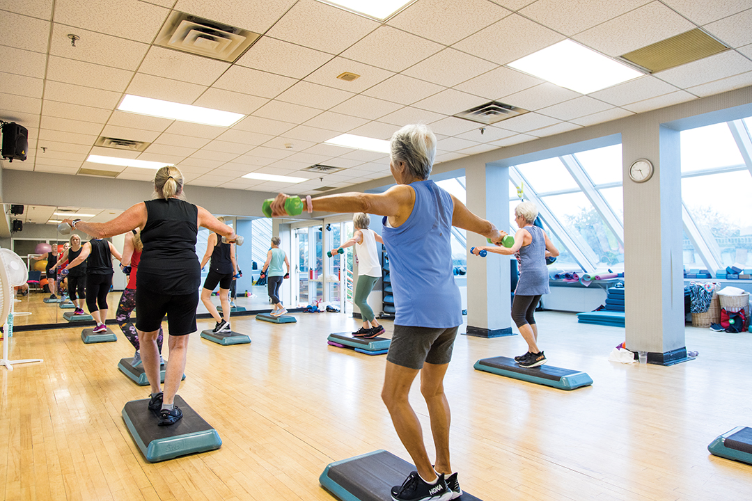 A Step & Strength class targets balance and coordination along with building muscle.