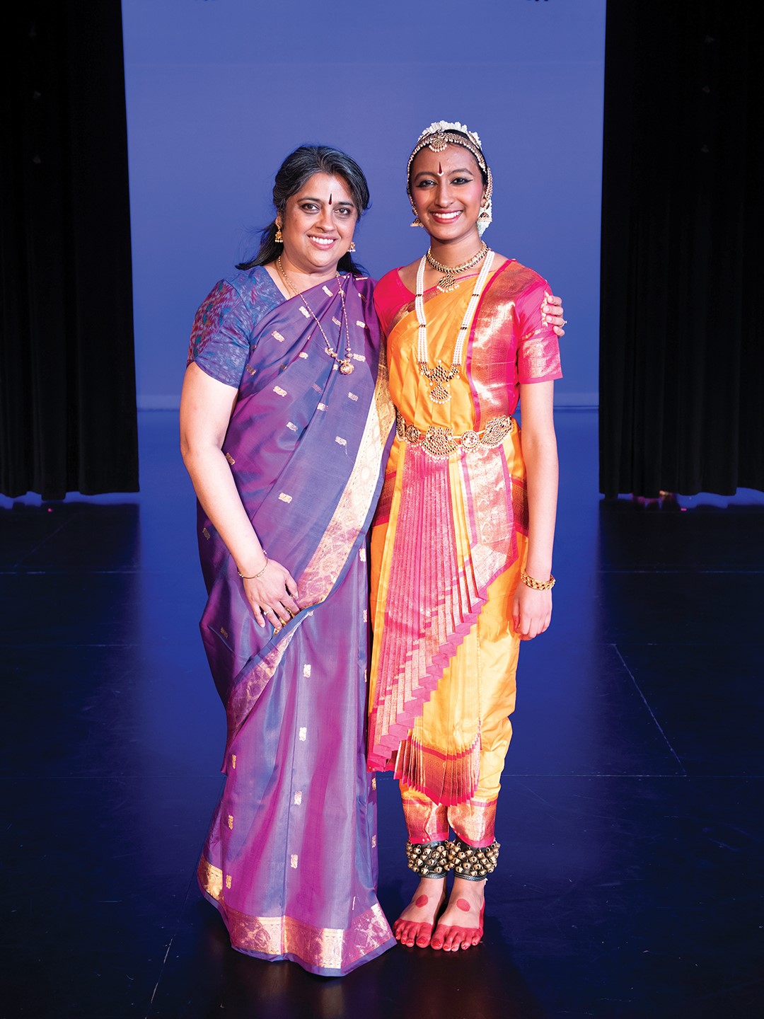 Suchi Sairam and Mahati Rayadurgam at Rayadurgam’s arangetram, which was held at Wayzata Central Middle School.