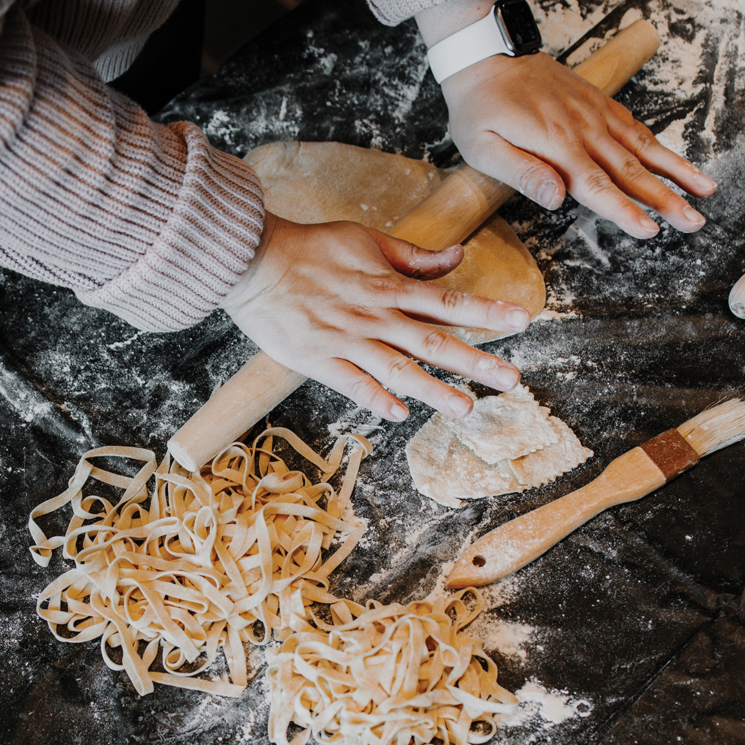 Pasta class attendees are invited to roll up their sleeves and put in some elbow grease when crafting handmade pasta.
