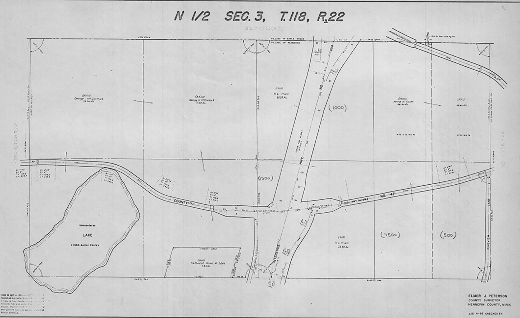 1/2 section map showing the McCormick Farm, 1956.