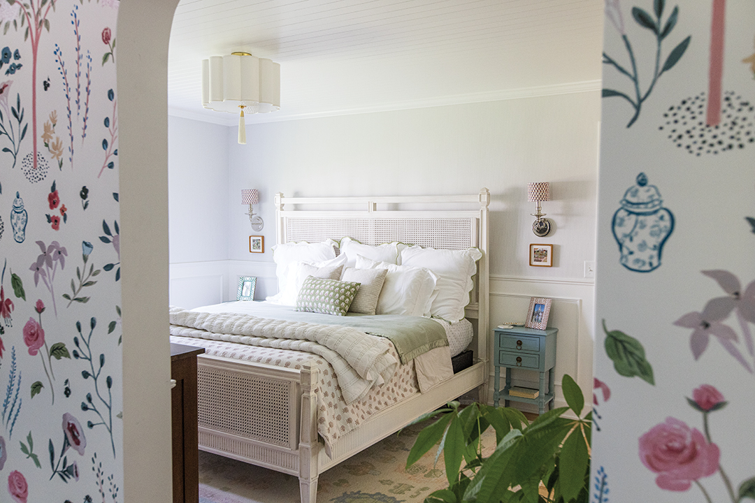 “Most rooms start with a single spark of inspiration and grow from there,” Andrea Soule says. “Wallpaper is often my first move—adding instant character and depth.” Be it a single blossom or a full bouquet, Soule is guided by her home gardens when it comes to interior design direction. The wallpaper in the couple’s dressing room is inspired by Soule’s favorite flowers, which were translated into wallpaper by SheShe (bysheshe.com). They loved it so much, they used SheShe’s unique Bums wallpaper in the adjoining bathroom. “The kids and their friends find it hilarious—and honestly, so do we,” she says.