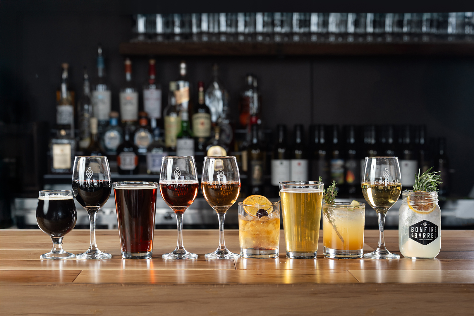 Assorted drinks from Bonfire & Barrel