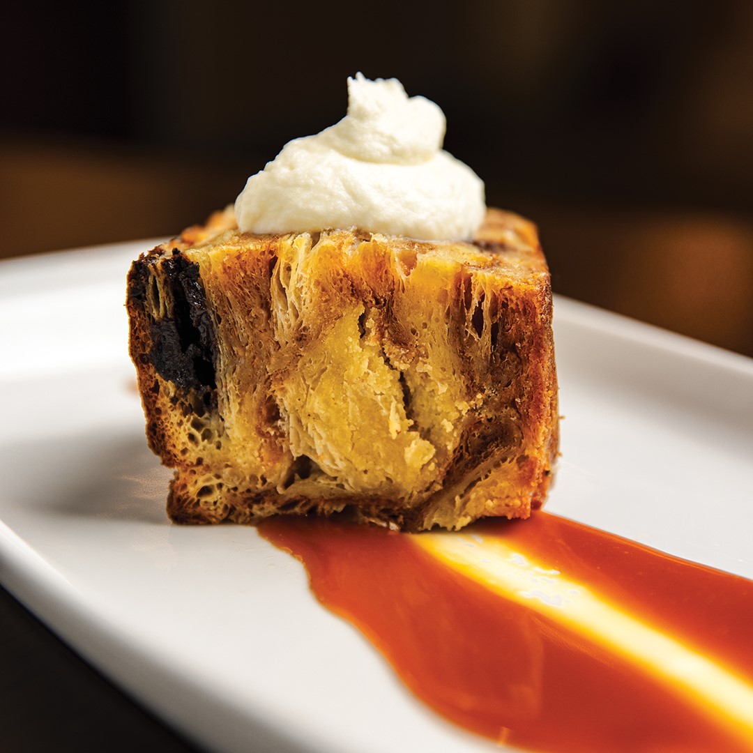 The Global Table’s menu includes desserts from chef David Fhima’s bakery, Mother Dough, including the Croissant Bread Pudding.
